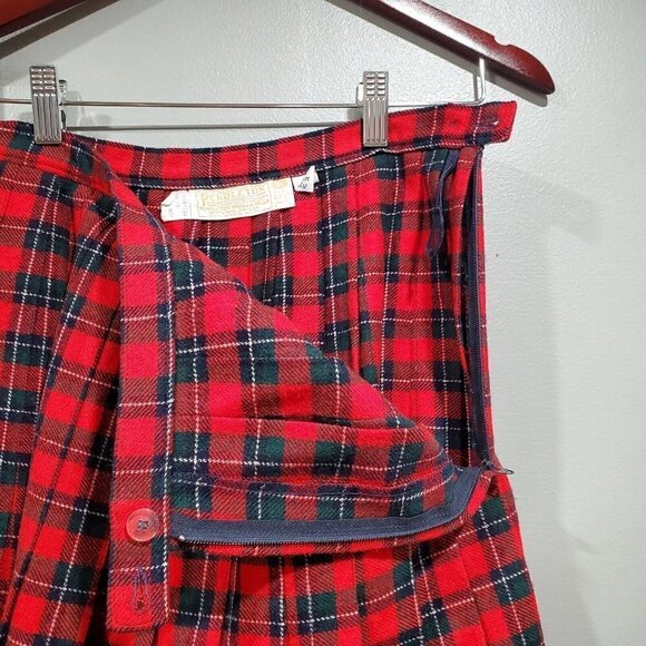 Vintage Pendleton 100% Wool Skirt Womens Sz 10 Tartan Plaid Pleated Red Green - Picture 10 of 11